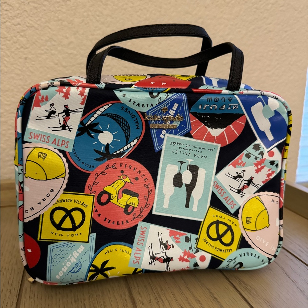 Kate Spade New York Vintage Travel Stamp Cosmetic or Travel Case